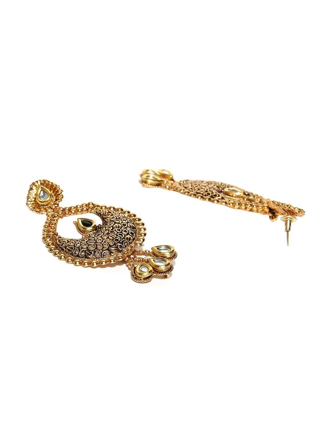 Anouk Gold-Plated Artificial Stones Studded Contemporary Drop Earrings