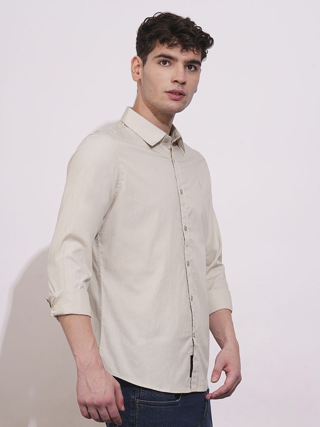 Being Human Men Classic Slim Fit Spread Collar Solid Cotton Casual Shirt