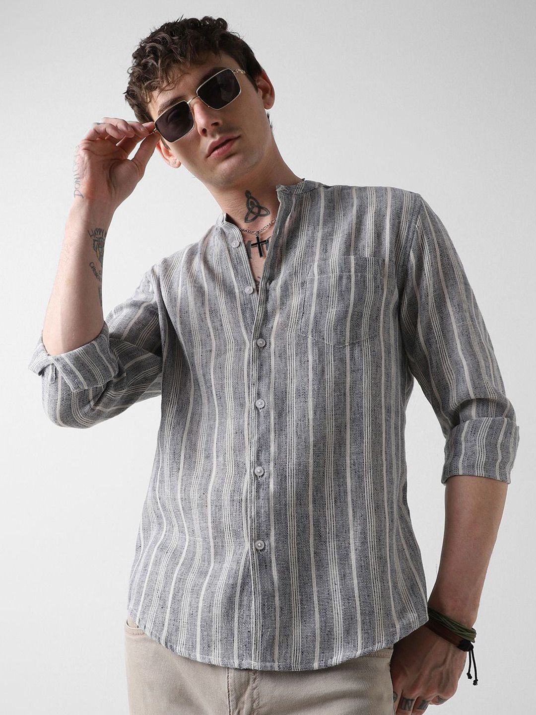 VASTRADO Men Slim Fit Multi Stripes Opaque Casual Shirt