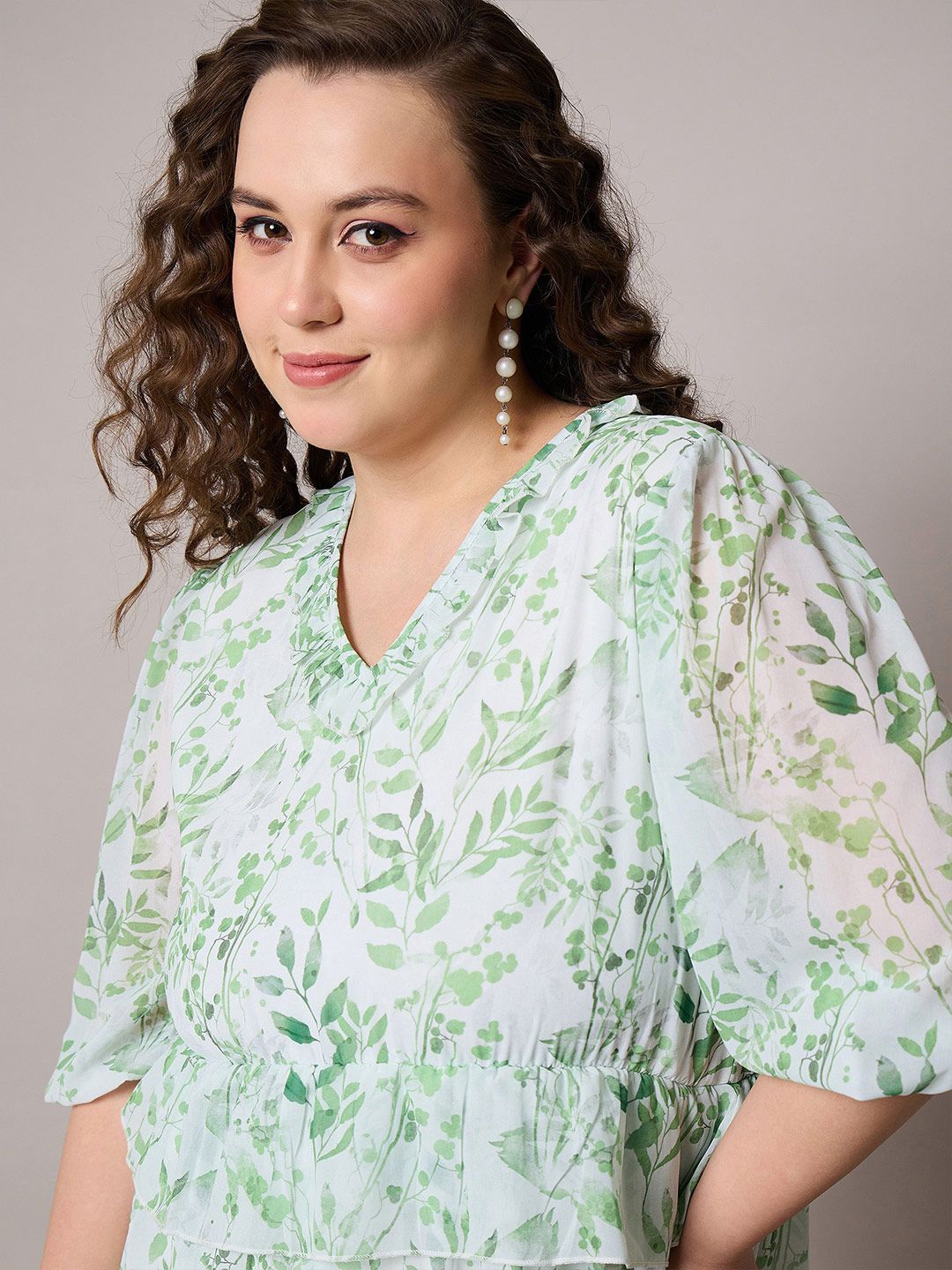 SASSAFRAS Curve Women Plus Size Floral Print Layered Fit & Flare Dress