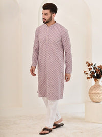 House of Chikankari Men Blue Cotton Embroidered Kurta