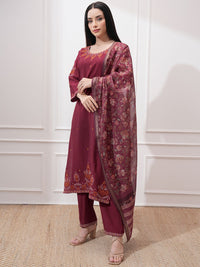 Vishudh Women Ethnic Motifs Embroidered Regular Kurta with Trousers & With Dupatta