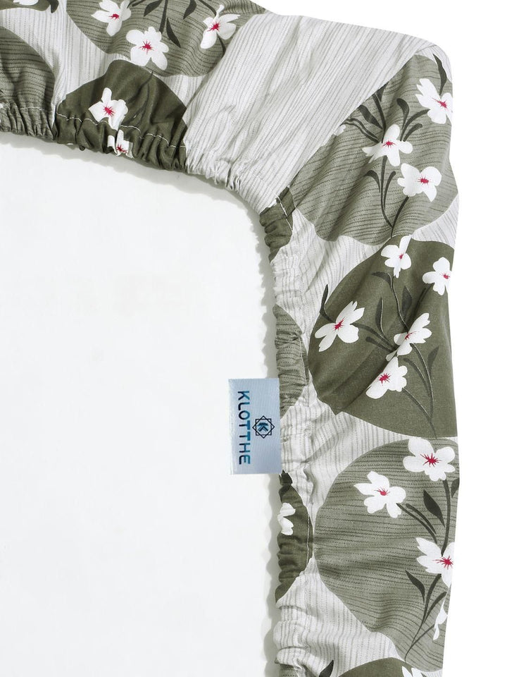 KLOTTHE Green Floral Printed Dilengkapi 400 TC Kapas Cadar King & 2 Sarung Bantal