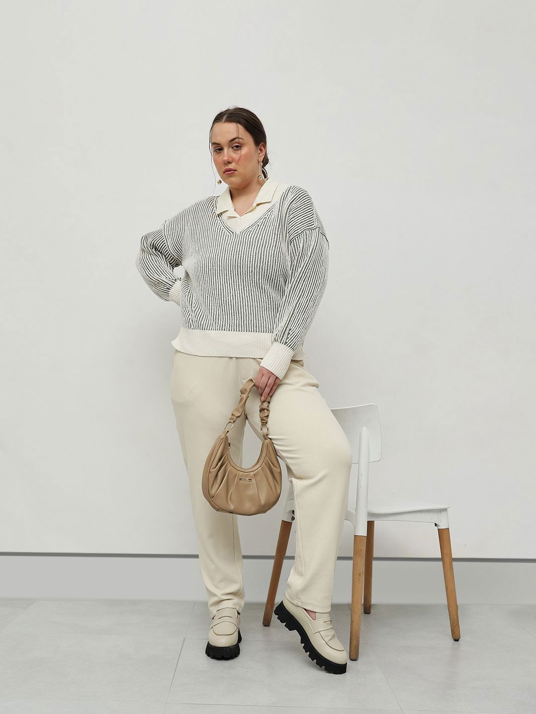 CURVY STREET Women Striped Pullover Sweater