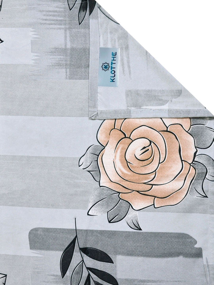 KLOTTHE Grey & Peach Printed 300 TC Double Bedsheet Dengan 2 Sarung Bantal- 2.5 m x 2.25 m