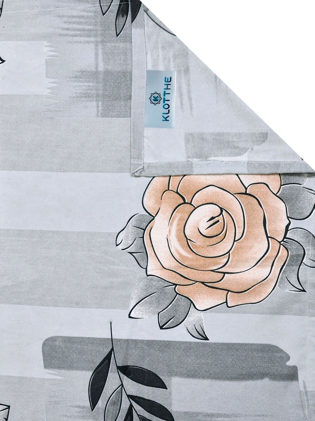 KLOTTHE Grey & Peach Printed 300 TC Double Bedsheet Dengan 2 Sarung Bantal- 2.5 m x 2.25 m