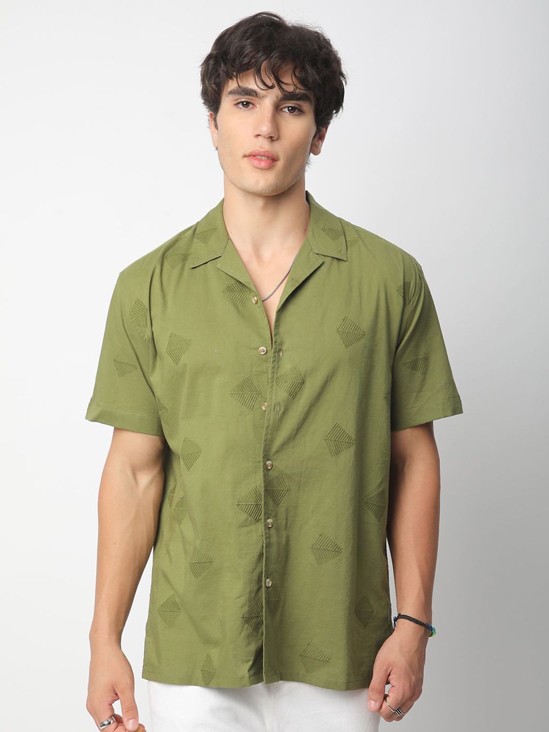 VASTRADO Men Classic Cuban Collar Conversational Printed Cotton Oversized Casual Shirt