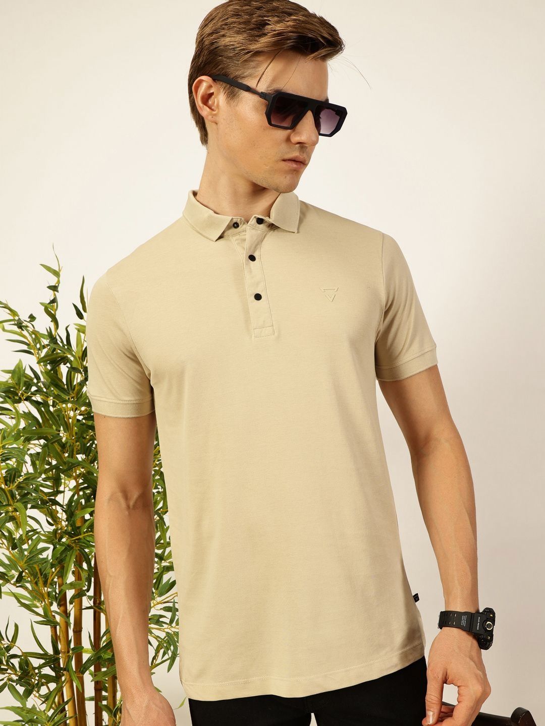 Thomas Scott Men Solid Polo Collar Cotton T-shirt