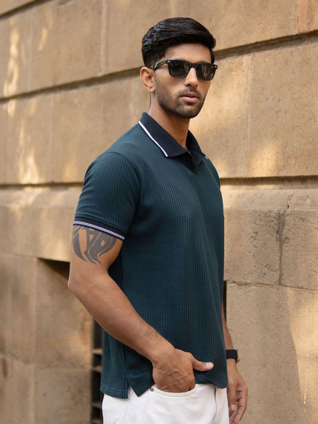 Powerlook SS25 Textured Contrast Polo Collar T-Shirt