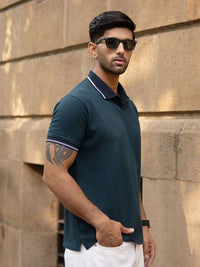 Powerlook SS25 Textured Contrast Polo Collar T-Shirt