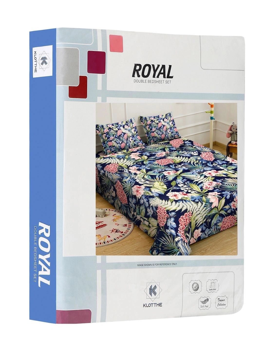 KLOTTHE Biru & Hijau Floral 400 TC Cadar 7D King dengan 2 Sarung Bantal