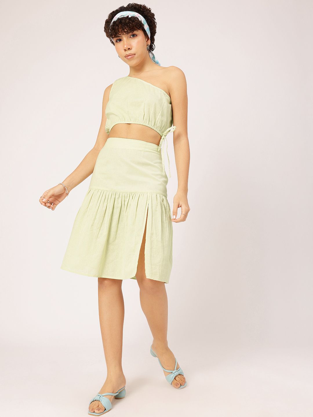 DressBerry Pleated Crop Top With Skirt Co-Ord Set
