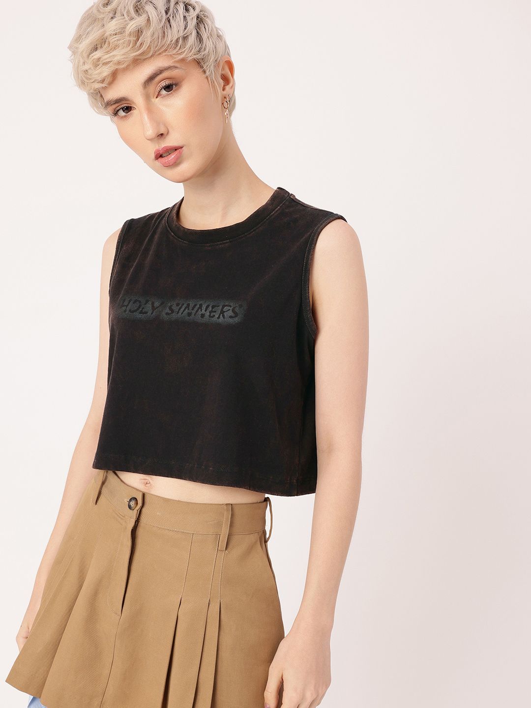 DressBerry Urban Edge Printed Washed Crop T-shirt