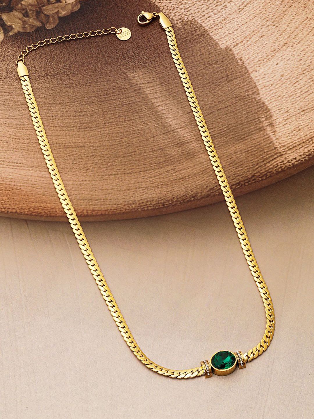 Rubans 18k emas bersalut stainlesssteel mencemarkan kalis air percuma CZ Demi-Fine kalung
