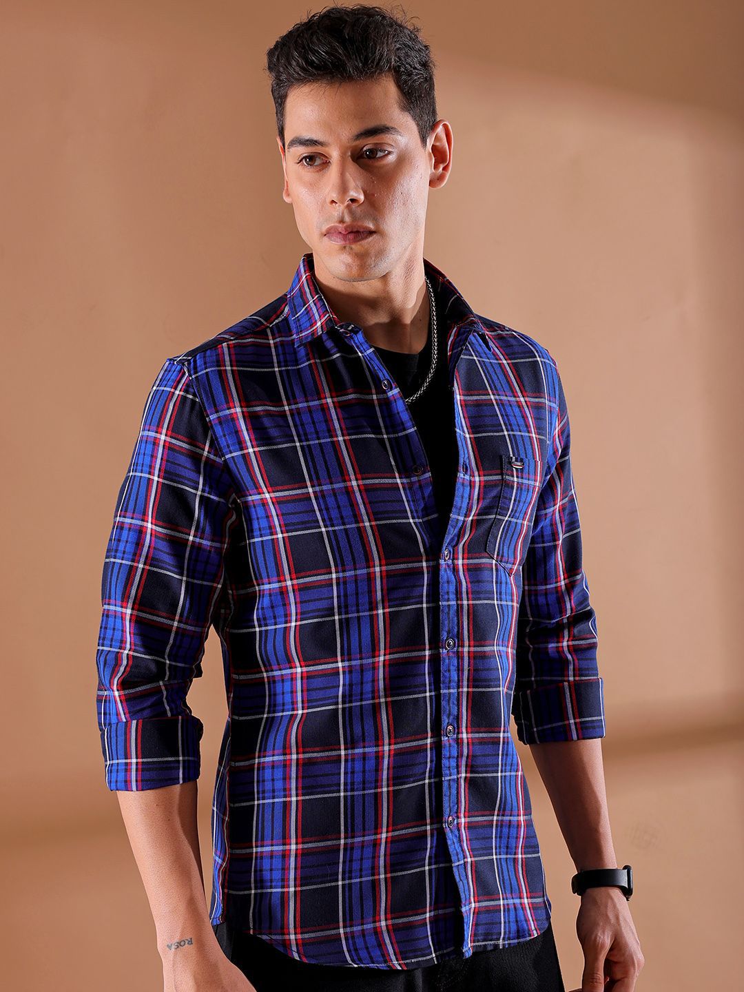 The Indian Garage Co Men Slim Fit Tartan Checks Casual Shirt