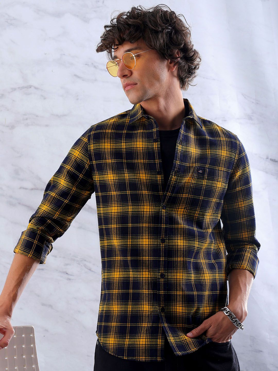 The Indian Garage Co Men Slim Fit Tartan Checks Opaque Checked Casual Shirt