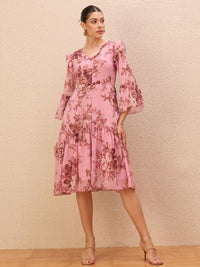 Antheaa Floral Print Drop-Waist Midi Dress
