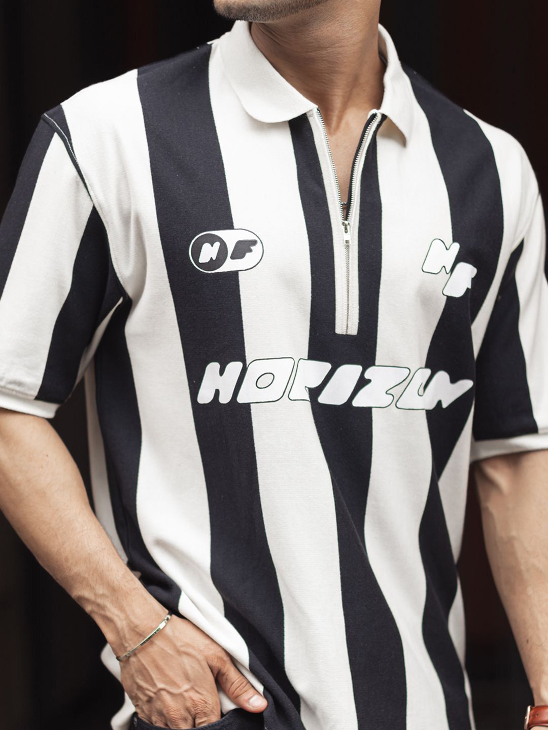 Powerlook Men Striped Polo Collar Cotton Oversized T-shirt