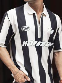 Powerlook Men Striped Polo Collar Cotton Oversized T-shirt