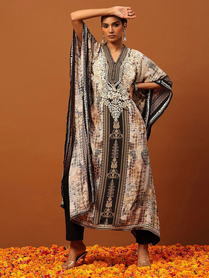 Rumah Chikankari Wanita Krep Coklat Chikankari Sulam Kurta