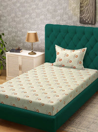 Myntra Elegant Homes Yellow & Orange Floral 400 TC Single Bedsheet with 1 Pillow Covers