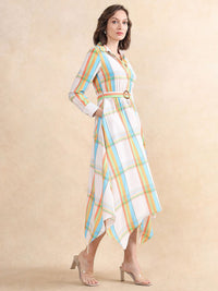 RAREISM Women Checked Fit & Flare Belted Maxi Dress Pocket Detailing