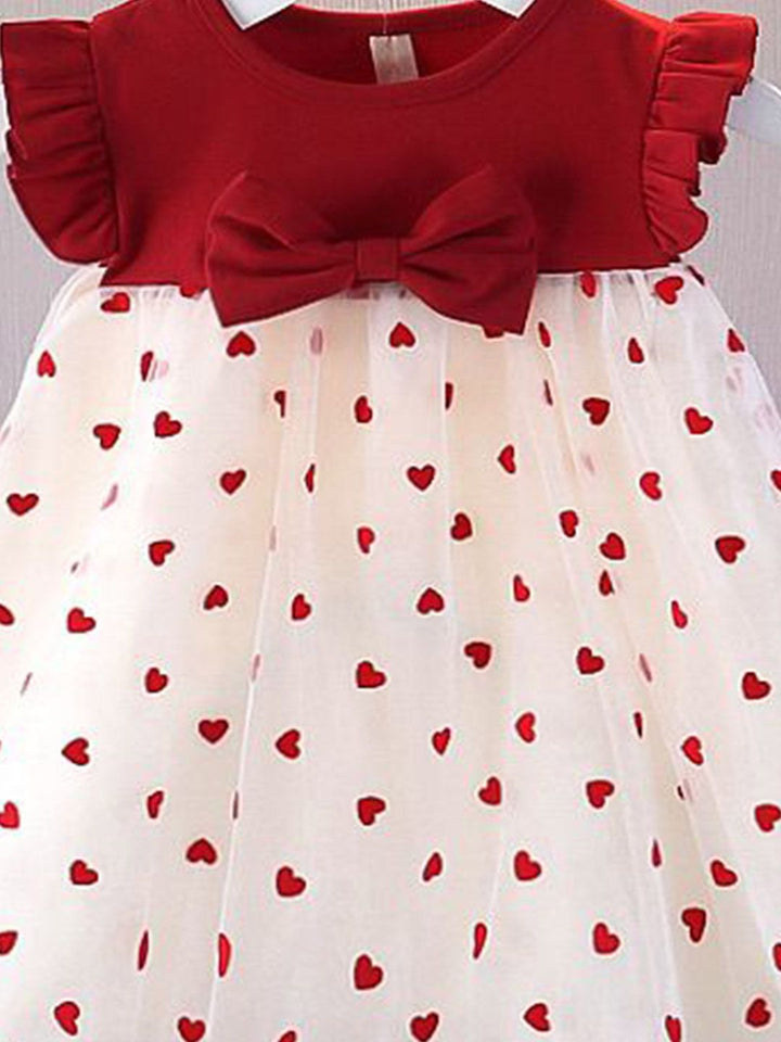 YK Girls Graphic Printed Round Neck Flutter Sleeves A-Line Dress