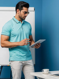 Tshirts ADRO Men Turquoise Blue Cotton