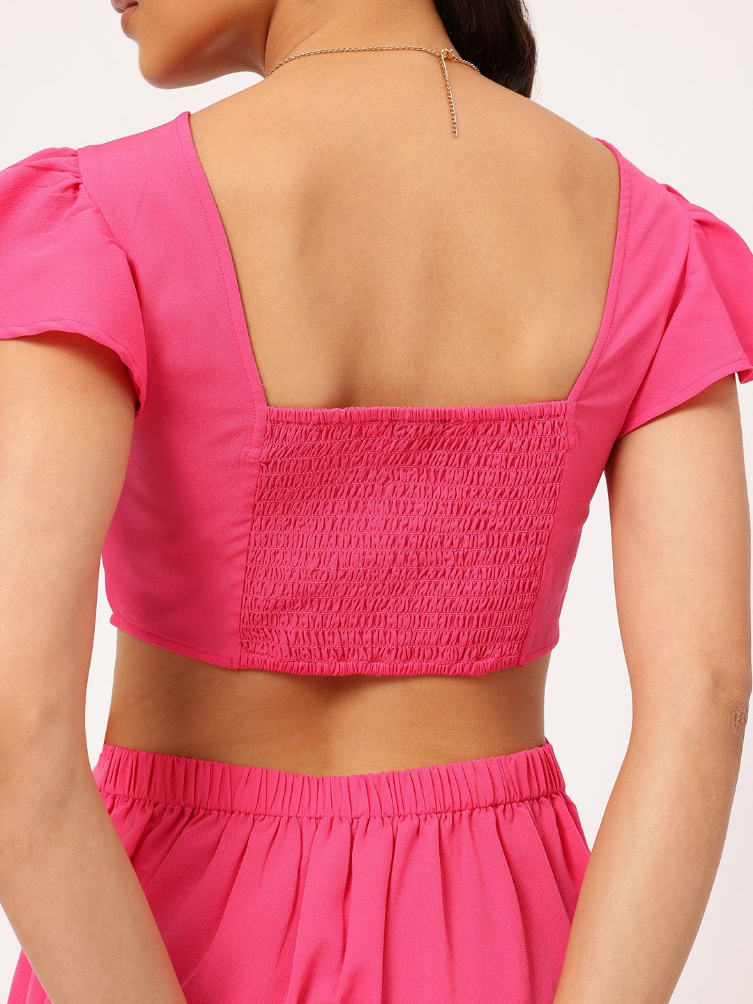 DressBerry Barbiecore Ruffled & Smocked Cut-out A-line Mini Dress