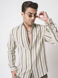 VASTRADO Classic Vertical Striped  Slim Fit Burlap Cotton Casual Shirt