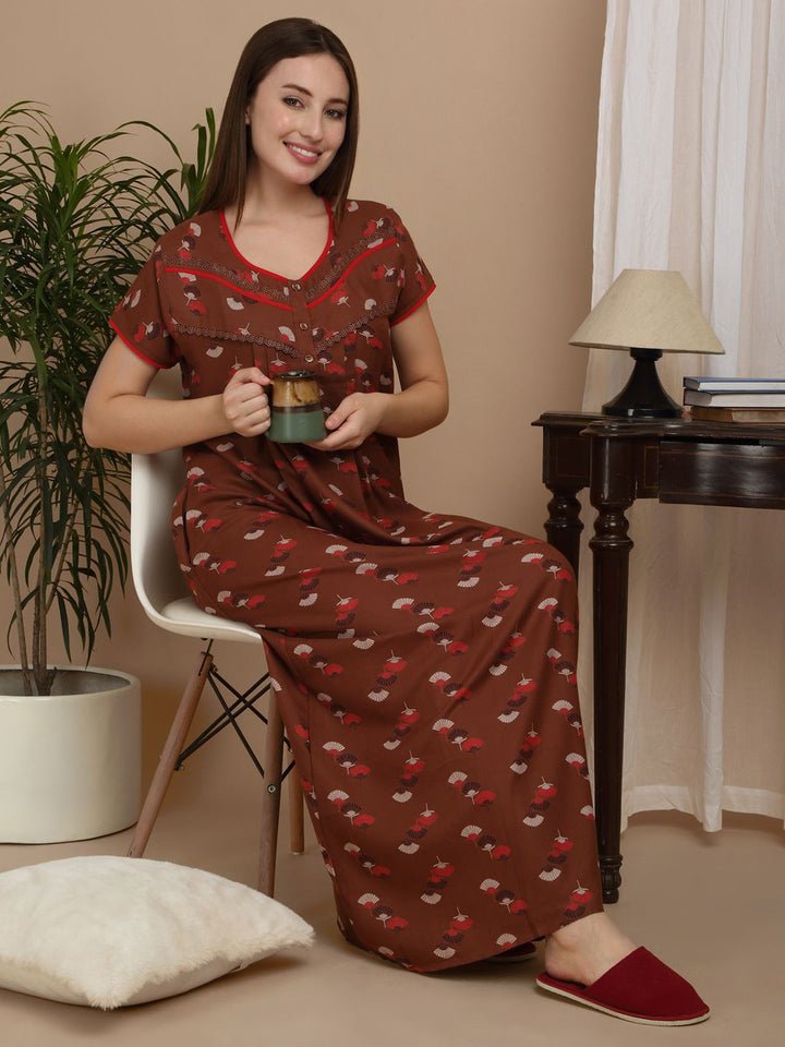 Sweet Dreams Women's Pure Cotton Printed Maxi Nightdress