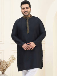 SOJANYA Plus Mandarin Collar Long Sleeves Thread Work Cotton Straight Kurta