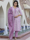 Kalini Wanita Floral Dicetak Kurta Kapas Tulen Biasa Dengan Seluar & Dengan Dupatta