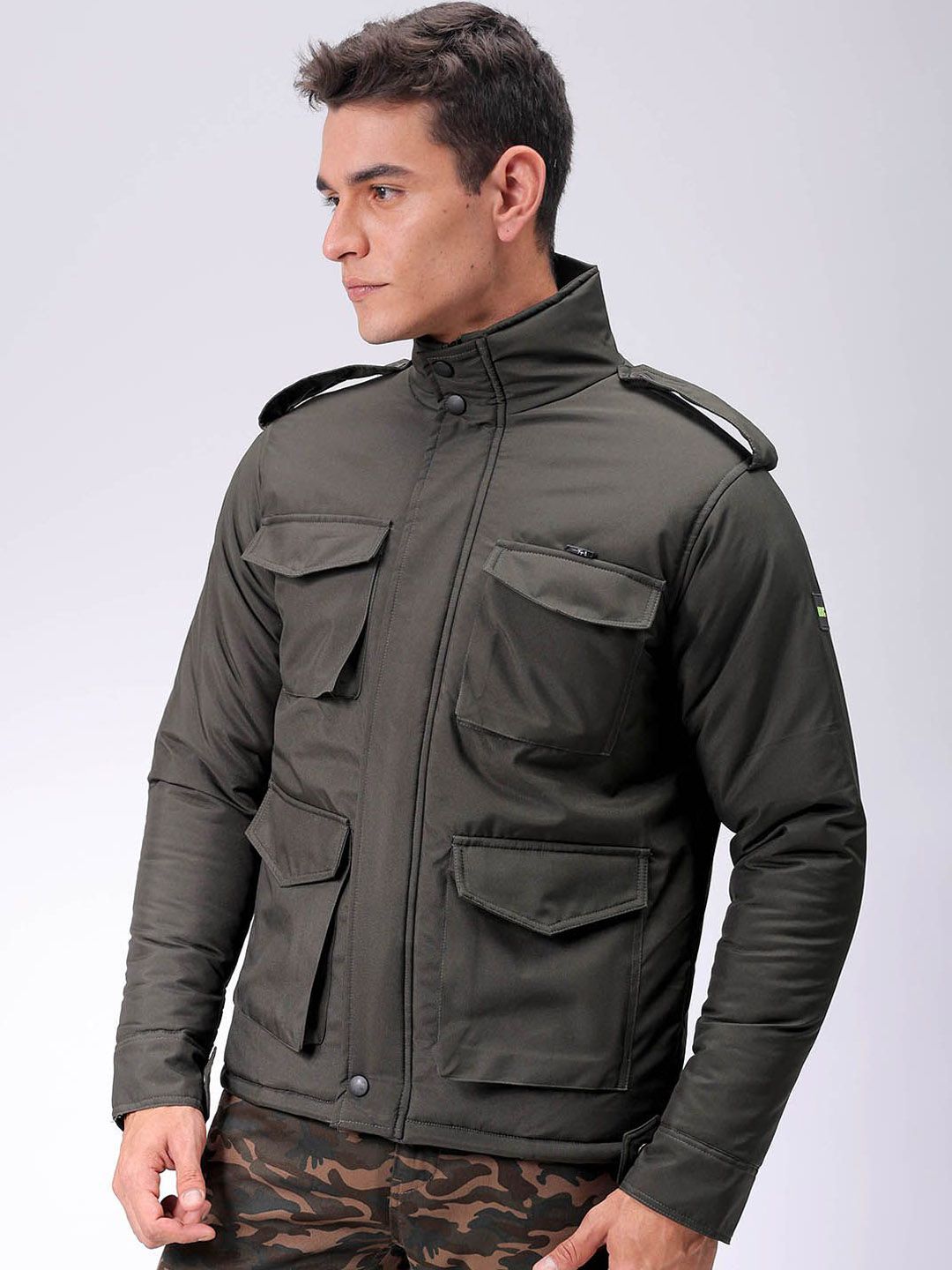 The Indian Garage Co Men Slim Fit Military Bomber Utility Jacket