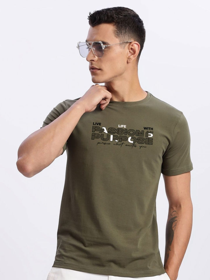 ADRO Typography Printed Round Neck Cotton T-shirt