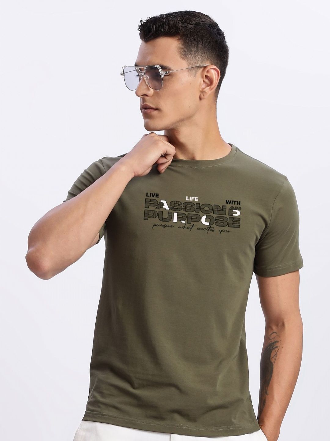 ADRO Typography Printed Round Neck Cotton T-shirt