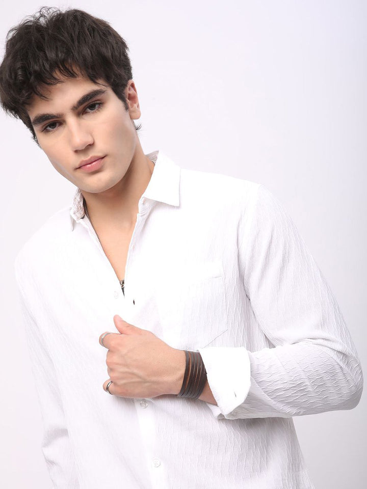 VASTRADO Men Classic Spread Collar Textured Slim Fit Casual Shirt