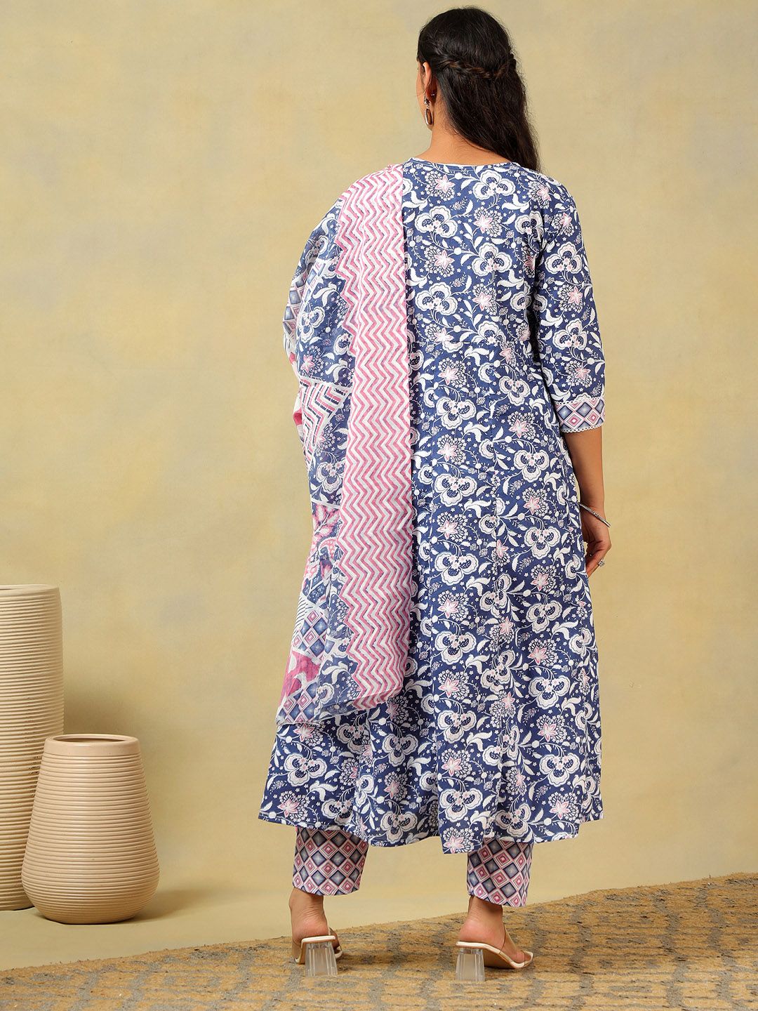 Mamicha Ethnic Motifs Printed Thread Work Pure Cotton Kurta with Trousers & With Dupatta