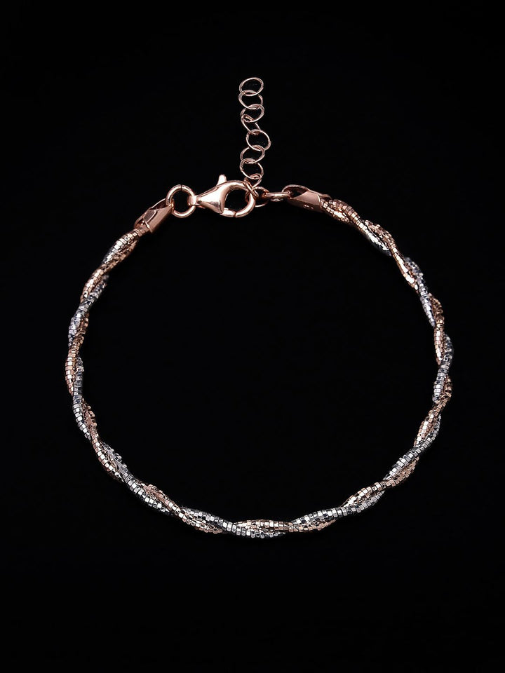 PANASH 925 Sterling Silver Rose Gold & Rhodium-Plated Twisted Chain Bracelet