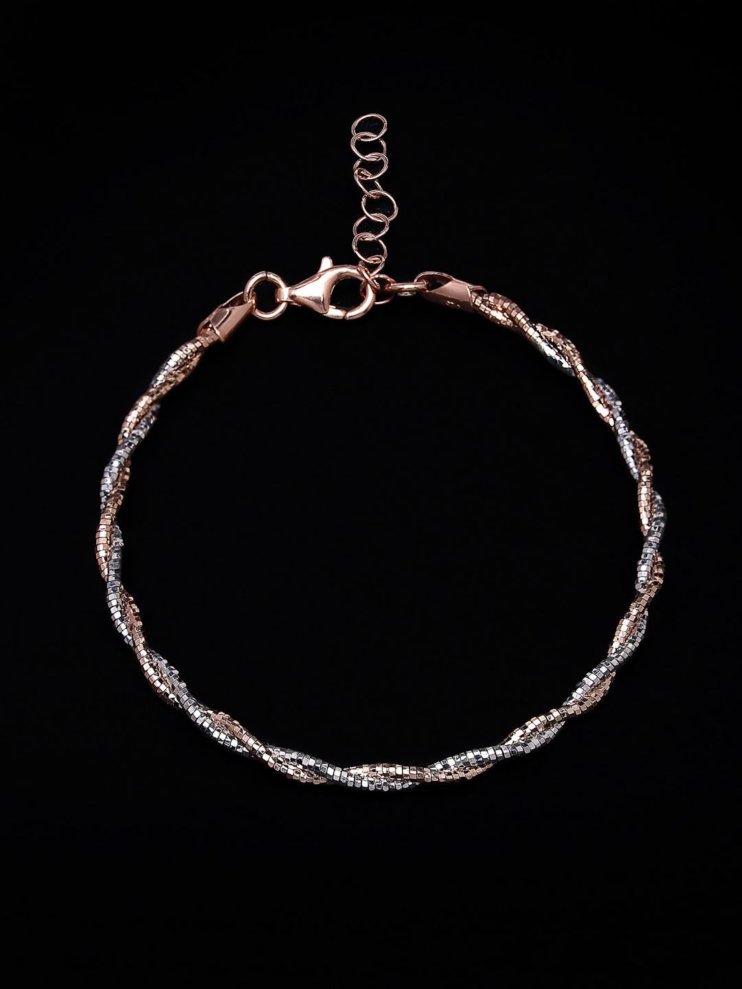 PANASH 925 Sterling Silver Rose Gold & Rhodium-Plated Twisted Chain Bracelet