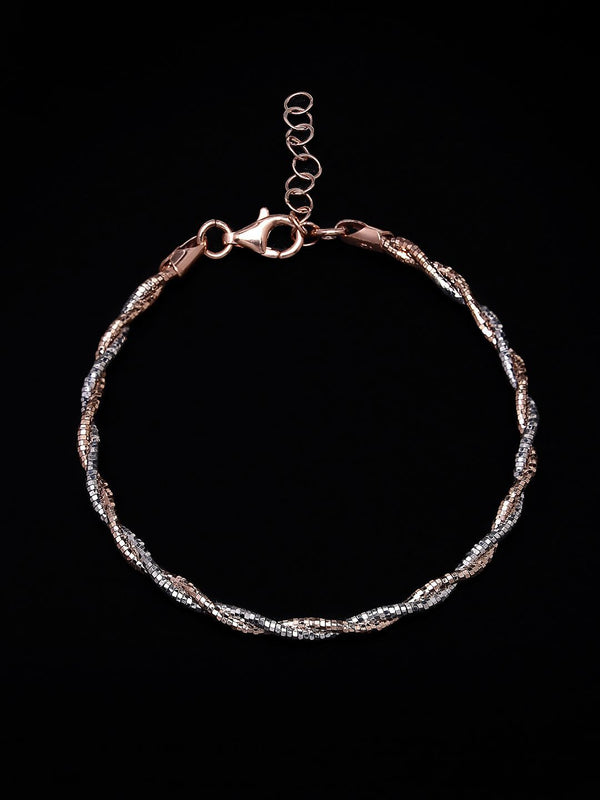 PANASH 925 Sterling Silver Rose Gold & Rhodium-Plated Twisted Chain Bracelet