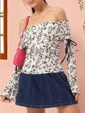 DressBerry Floral Femme Off-Shoulder Bow Detail Bardot Top