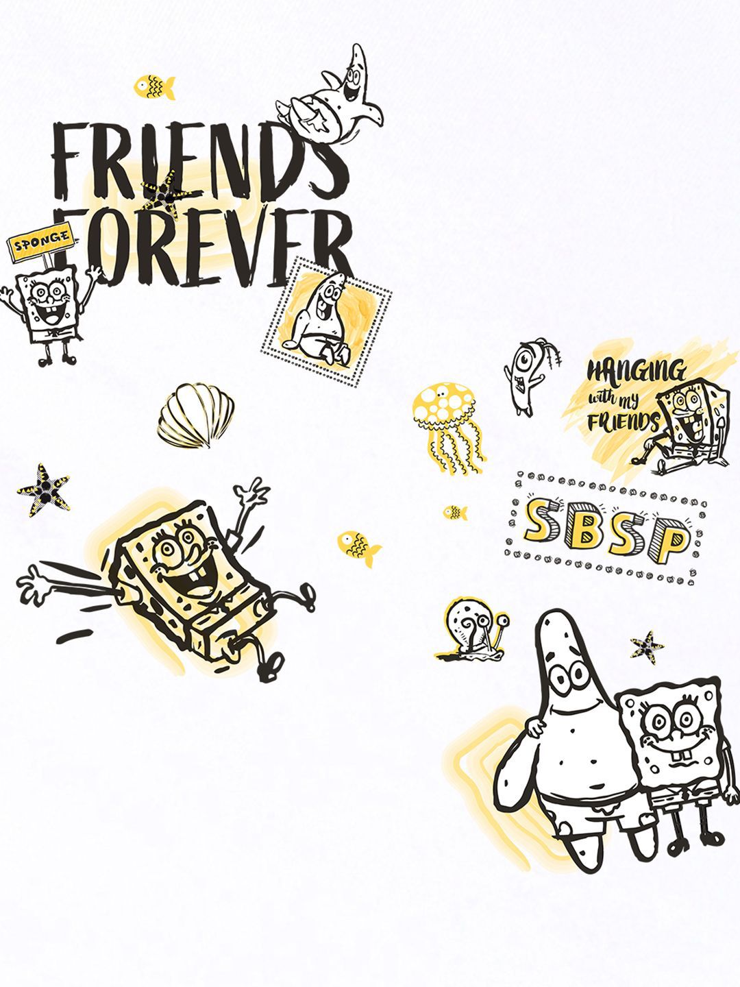 Bewakoof Men Graphic Printed Round Neck Pure Cotton Oversized Spongebob T-shirt