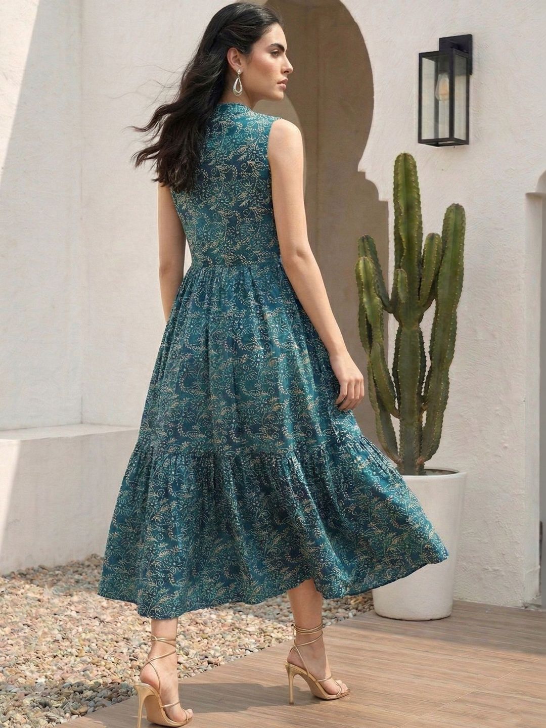 Mamicha Ethnic Motifs Print Crepe A-Line Maxi Dress
