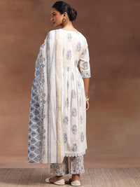 Libas Floral Printed Pleated Pure Cotton A-Line Kurta with Trousers & Dupatta