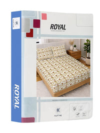 KLOTTHE Yellow & White Printed 300 TC Double Bedsheet With 2 Pillow Covers- 2.5 m x 2.25 m