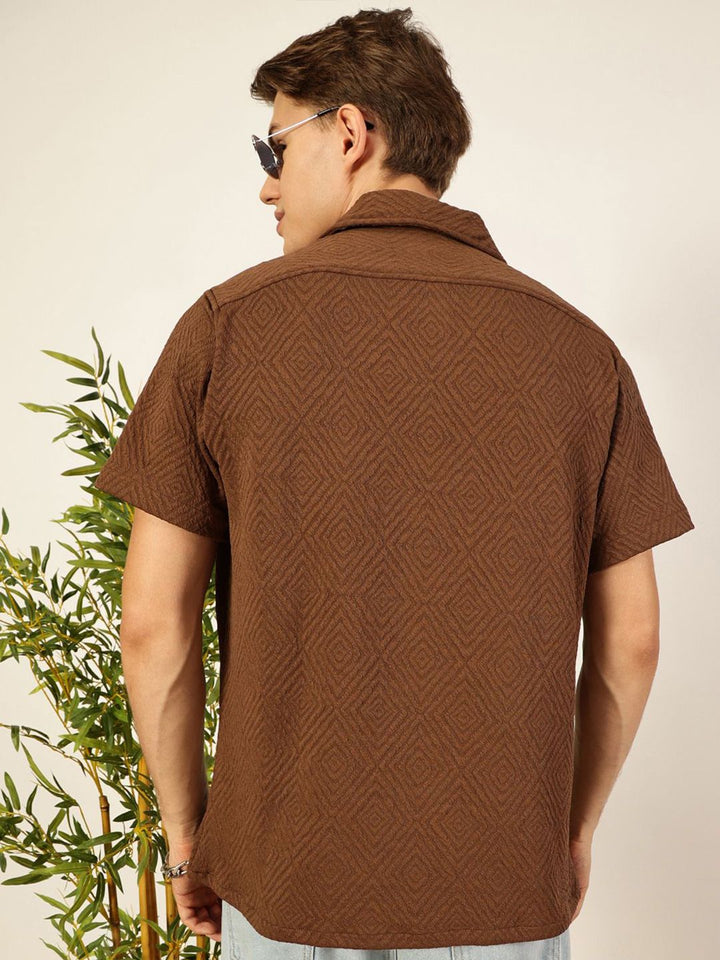 Thomas Scott Men Classic Spread Collar Textured Printed Oversized Casual Shirt