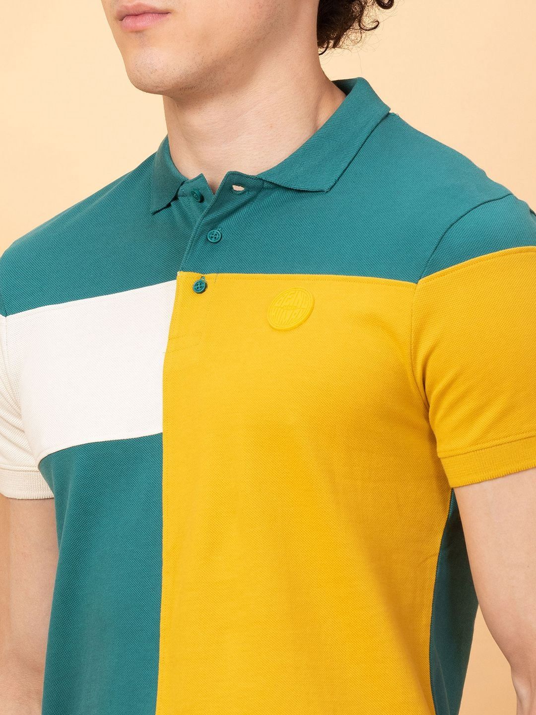 Being Human Men Colourblocked Polo Collar Pure Cotton Applique T-shirt