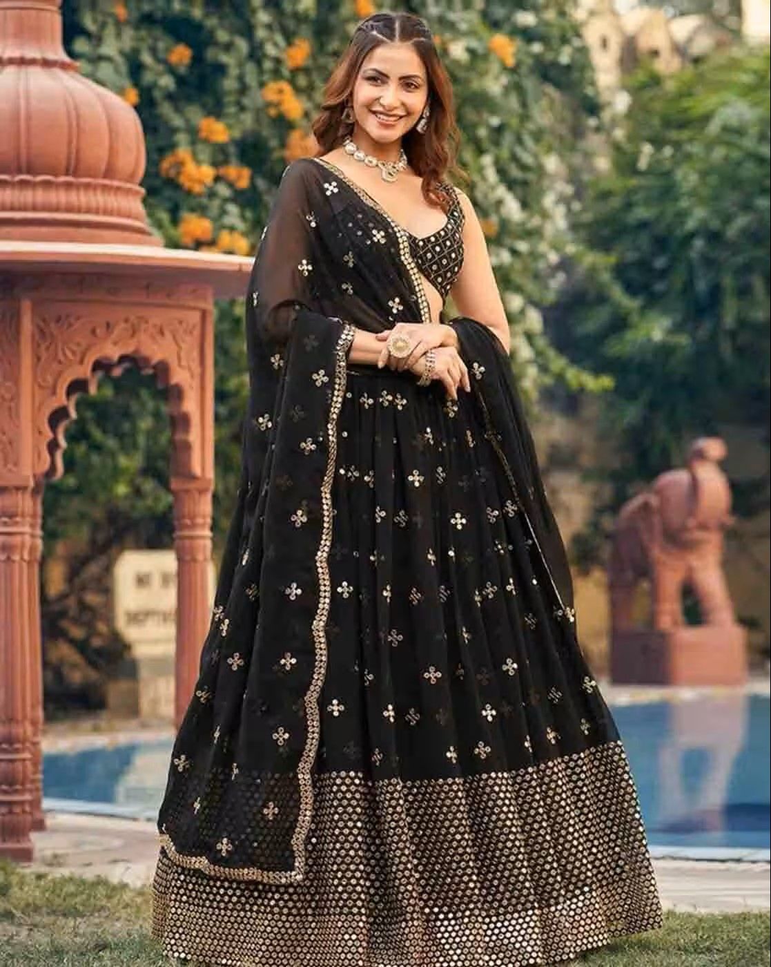 KALINI Embroidered Sequinned Semi-Stitched Lehenga & Unstitched Blouse With Dupatta