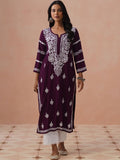 Rumah Wanita Chikankari Motif Etnik Bersulam Kurta Chikankari